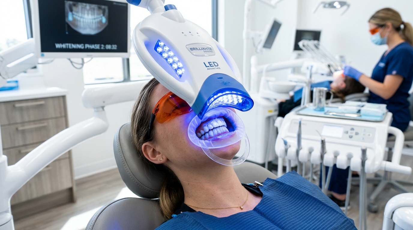 Dentist care pregătește lampa UV pentru albire
